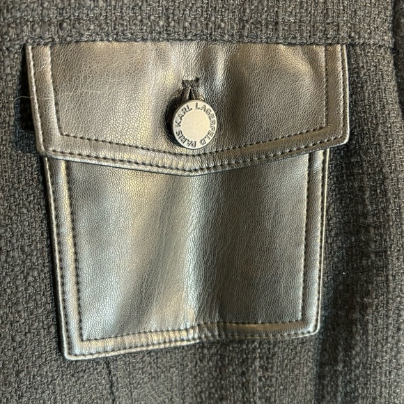 KARL LAGERFELD PARIS Sz 16 Bomber Jacket Twill Vegan Leather Combination NEW - Picture 7 of 12